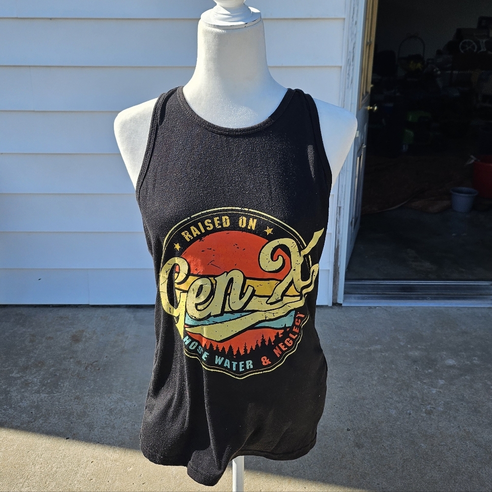Gen Z Graphic Tank Top in Black with Sunset Graphic